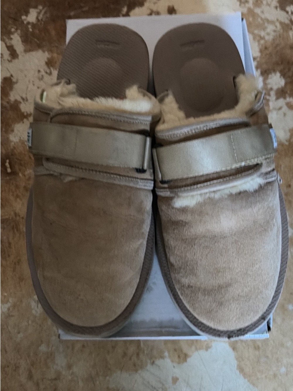 Men’s Suicoke Suede Shearling Lined Slip-On Clog in Tan